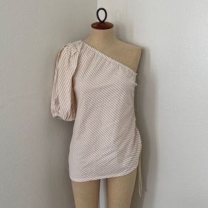 Petersyn One Shoulder Blouse in Almond White Top Size S